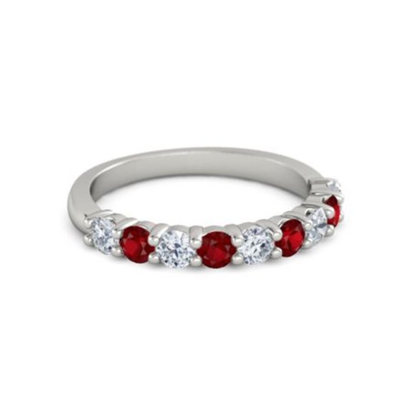 925 Sterling Silver Round 2.50 MM White Cz Ruby Eternity Women Wedding Ring