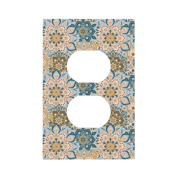 DouZhe 1-Gang Duplex Outlet Cover, Vintage Orienta Mandala Elements Decorative Wall Plates