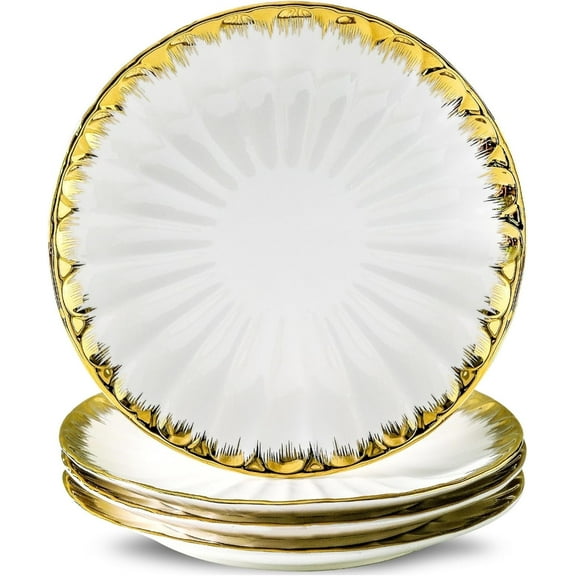 LETAOTAO Ceramic Salad Plates, Gold Rim, Set of 4, 10"