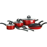 Mainstays 10-Piece Non-Stick Aluminum Cookware Set, Red