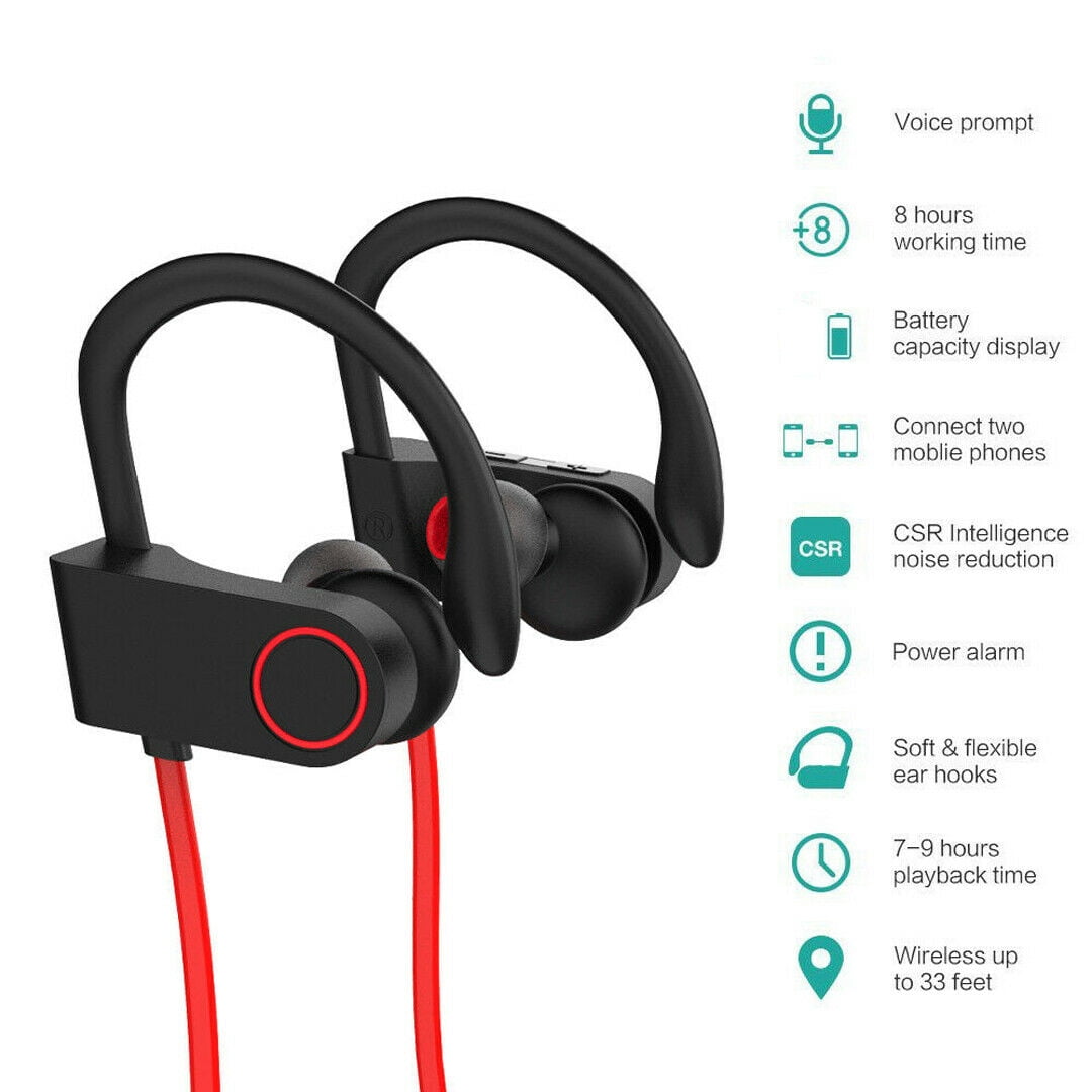 Best Wireless Sport Workout Earphones w/Microphone 12 AHADU Bluetooth Headphones Hrs Battery Life IPX7 Water/Sweat Proof Secure Fit Light Weight Stereo Sound Earbuds w/Noise Cancelling AHBT-101 