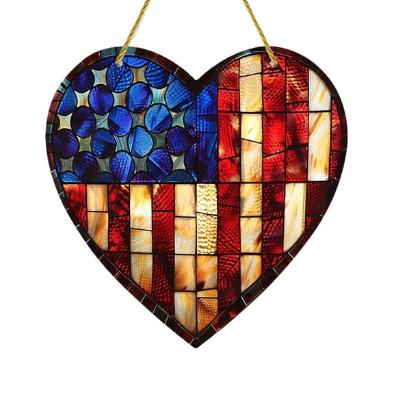 WMGHA 12" Patriotic Acrylic Stained Glass Window Hanging Decor Special Shaped Rhinestone Round Diamond Art Window Pendants Home Garden Wall Hanging Decor - Independence Day Art Crafts