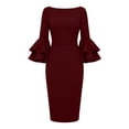 thumbnail image 6 of Karymi Sundress Elegant Solid Midi Sheath Dress, Crew Neck Tiered Bell 3/4 Sleeve Slim Fitting Knee Length Formal Party Wedding Guest Dress, 6 of 6