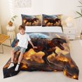 thumbnail image 2 of Feelyou 3D Jungle Dinosaur Full Size Comforter Sets for Male Boys, Galaxy Space Planet Bedding Sets, Orange Grey, Black Reversible, 3 Pieces, 2 of 6
