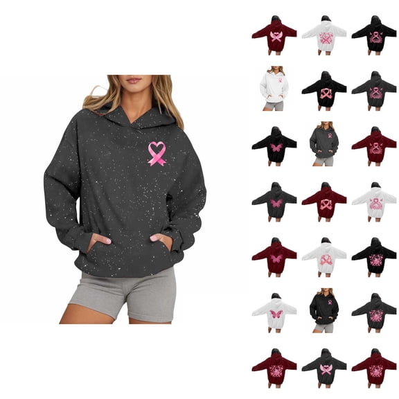 Cancer Awareness Hoodie 2025 Sparkle Glitter Hoodies with Pockets Hooded Sweatshirt Hoodie Women Pullover