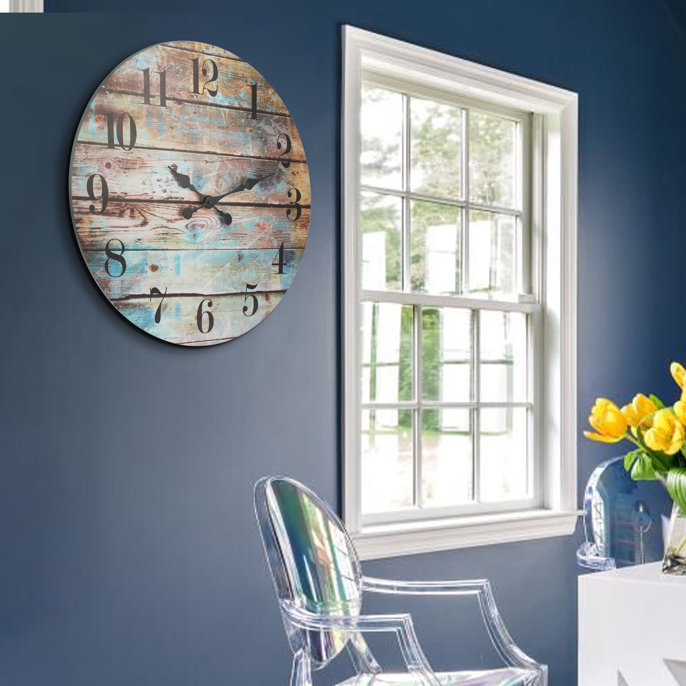 Stonebriar 23" Multicolor Analog Round Farmhouse Battery Operated Wall Clock