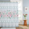 thumbnail image 4 of Pink Flowers Shower Curtains for Bathroom, Blue Country Botanical Floral Stripes Waterproof Fabric Shower Curtain, Decorative Bathroom Curtain for Bathtub, 72"x84", No Hooks Included, 4 of 9