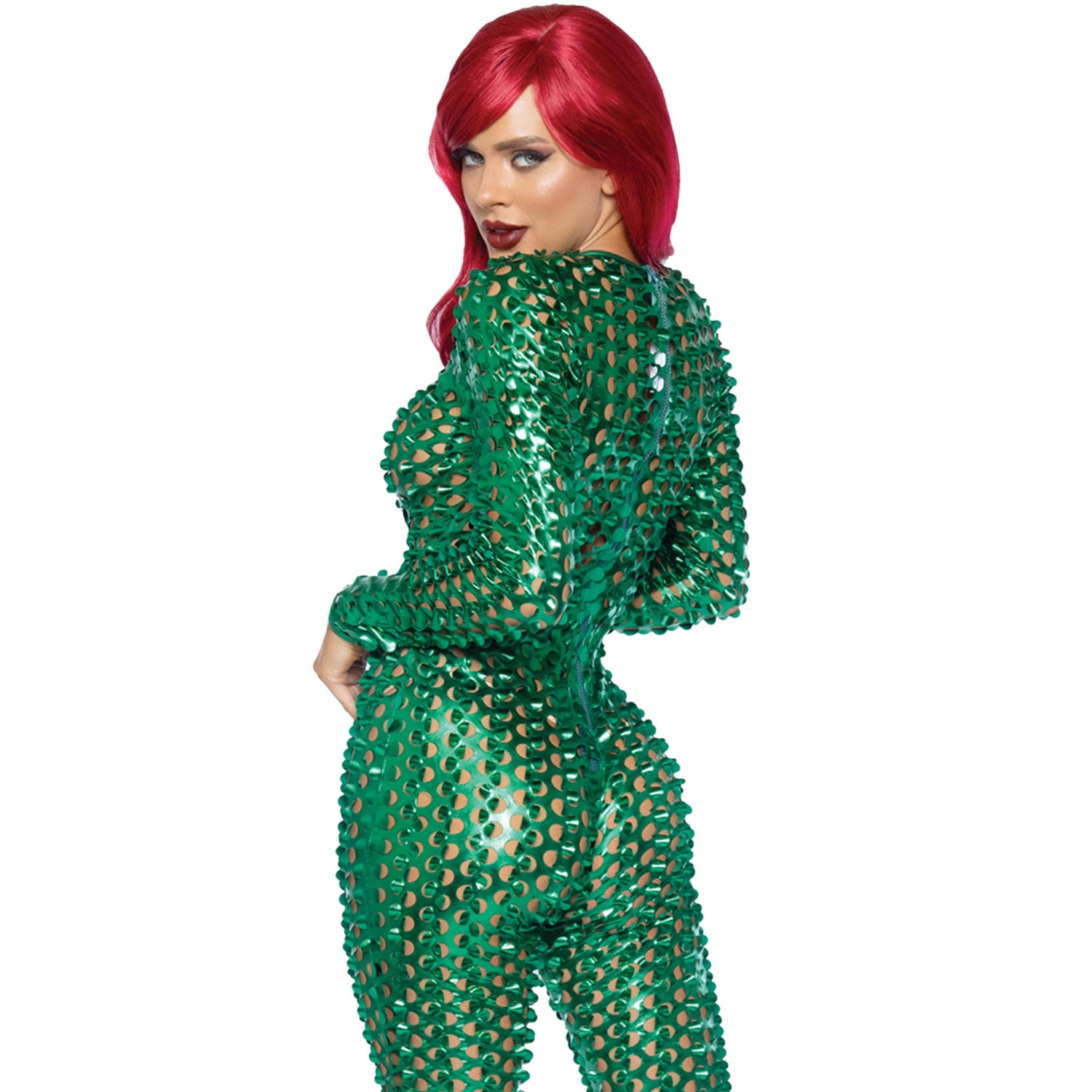 Leg Avenue Green Laser Cut Metallic Catsuit Women's Halloween Fancy-Dress Costume for Adult, M