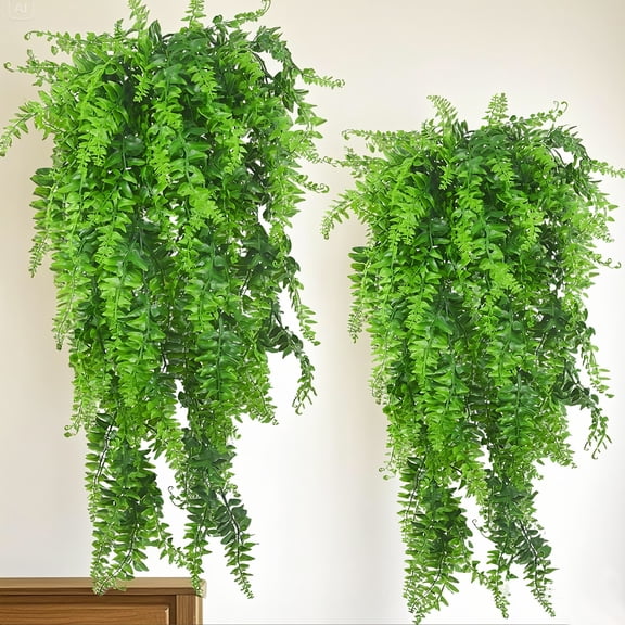 2 Pack Artificial Hanging Plant, Wall Faux Hanging Fern Plant, Artificial Plants Fake Ivy Greenery Plastic Plants for Patio Porch Outdoor UV Resistant Home Decor