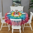 thumbnail image 2 of Colorful Tie Dye Mandala Pattern Round Tablecloth 60"x60",Wrinkle Wipeable Table Cloth for Kitchen Dining Room Picnic Patio Party, 2 of 6