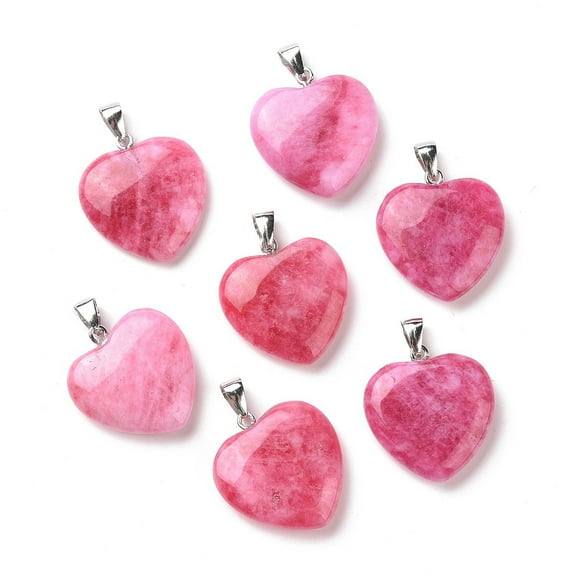 10pcs Quartz Pendants Heart Charm with Brass Bails Dyed Hot Pink 27x25.5x7.5mm Hole: 7.5x4mm