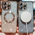 thumbnail image 4 of Magnetic Case for iPhone 14 Pro 6.1 inch with Gradient Glitter,[Compatible with MagSafe]Luxury Plating Cute Clear Bling Sparke Case for Women Girls,Shockproof TPU Camera Protector Cover-Silver, 4 of 12