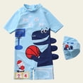 thumbnail image 2 of Tkrady Toddler Boys One Piece Swimsuits Summer New Cute Cartoon Short Sleeve Beach Sunscreen Swimsuit Cap, Sizes 1-6 Years, 2 of 6