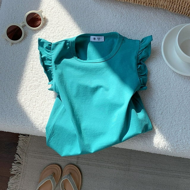 T-shirts Filles Unis Manches Courtes Hauts Tendance Tenues d'Été Filles 2-3 Ans Mode Filles