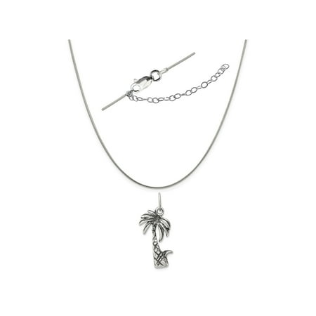 - Sterling Silver Antiqued Palm Tree Charm on a 0.80mm Snake Chain Necklace, 18