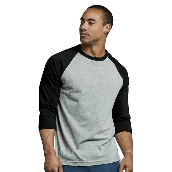 TOP PRO Men's 3/4 Sleeve Casual Raglan Jersey Baseball Tee Shirt (XL, Black/Light Gray - 1)