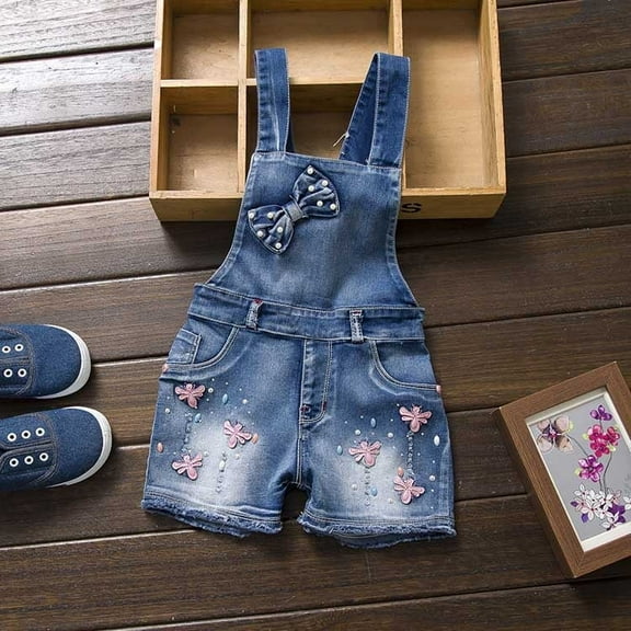 2-11T Summer Children Kids Little Girls Romper Shorts Denim Overalls Shortalls Jeans,Dragonfly,4years