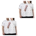 thumbnail image 2 of Monstrate Uniforme de Chef de algodón, camisas de manga corta de verano para hombres, botones con bolsillos delanteros, suministros para el Type3 NO3, 2 of 6