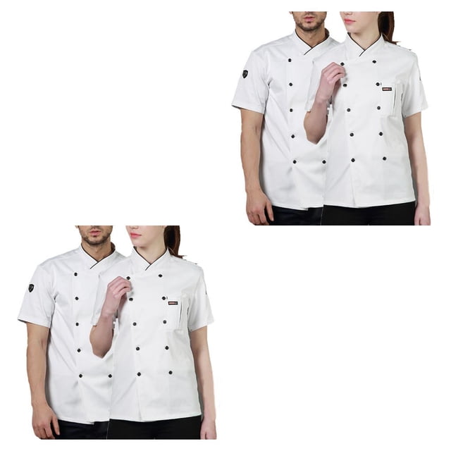 Injueey Uniforme de Chef de algodón, camisas de manga corta para hombres, abrigo de Chef con bolsillos delanteros, bandas de sudor duraderas Type3 NO3