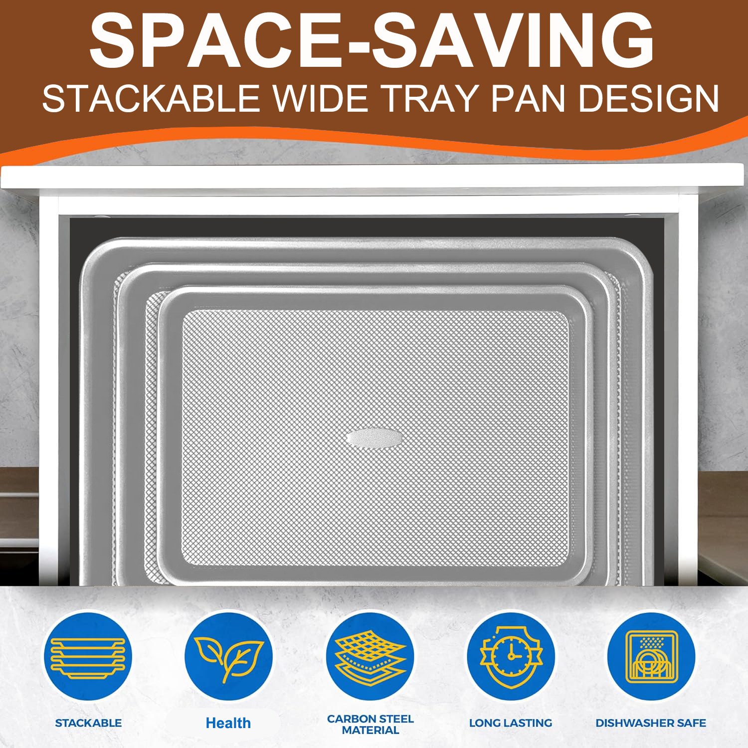 Bakdcore Baking Sheet Set of 3, Cookie Sheet Baking Sheet Pan, 18/15/13 Inch, Non Stick Heavy Duty Thick 0.8 Mm Baking Sheet, Stackable Design for Roasting, Baking & Toasting