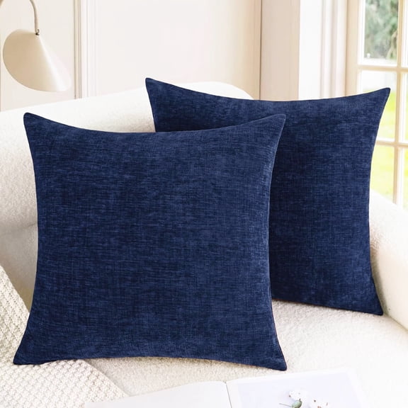 Cozy Navy Blue Chenille Throw Pillow Covers 18 X 18 Inches Pack of 2