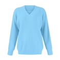 thumbnail image 5 of Womens Long Sleeve V Neck Sweaters 2025 Fall Casual Classic Soft Loose Fit Basic Pullover Jumper Top Winter Old Money Clothes Blue S, 5 of 5