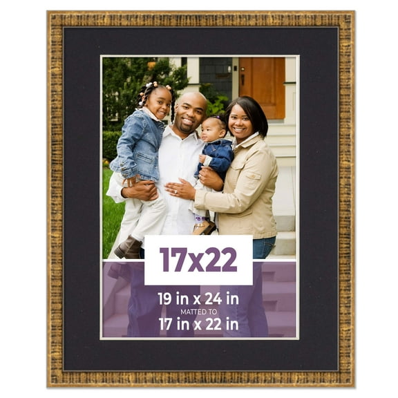 17x22 Frame Gold With Black Picture Mat For 17x22 Photo - Gold 19x24 Frame To Display Print or