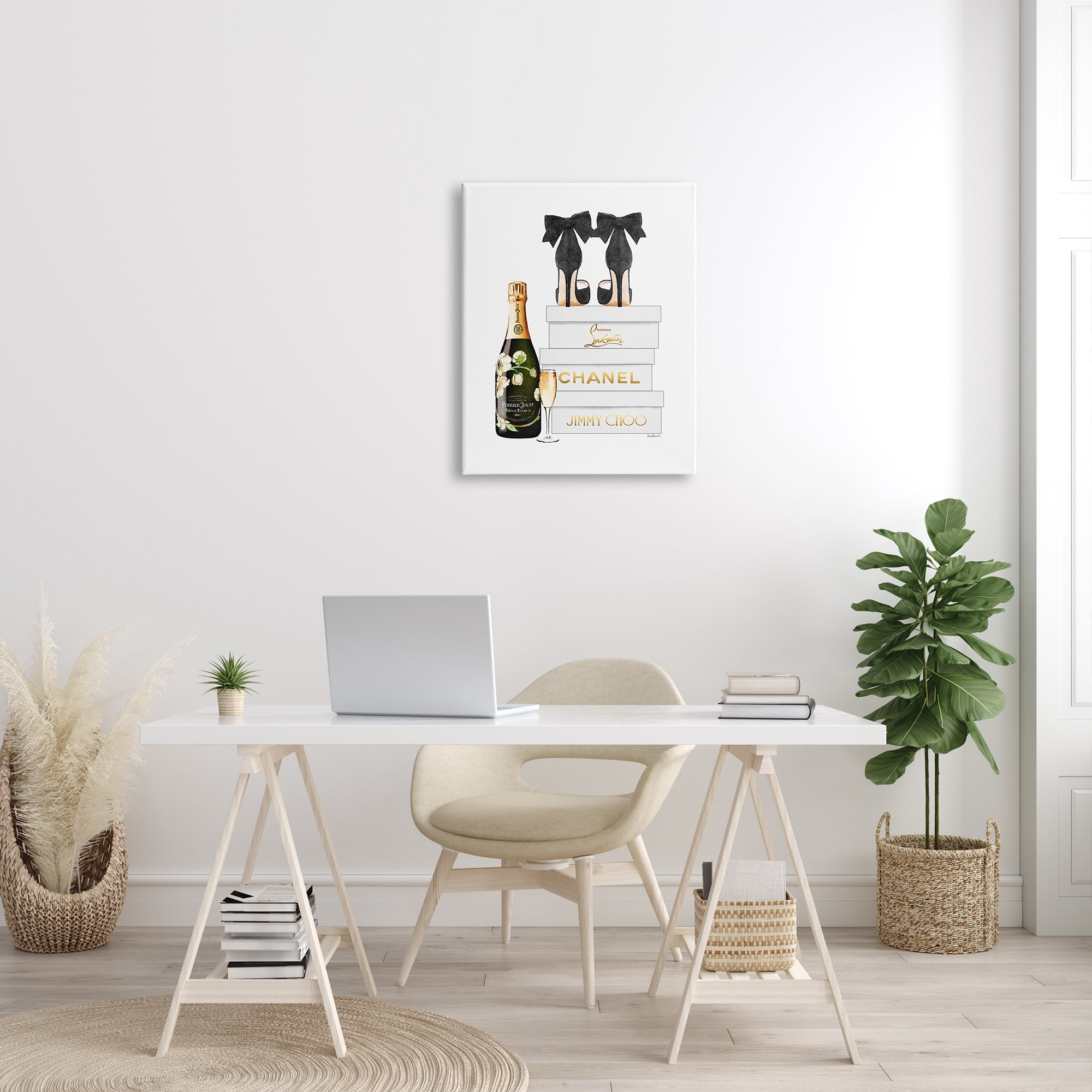 Stupell Industries Champagne Bubbly Black Heels Glam Shoe Boxes Beauty & Fashion Painting Gallery Wrapped Canvas Print Wall Art, 24 x 30