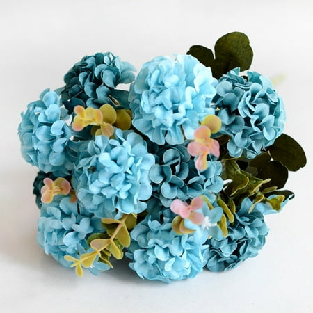 European Bouquet - home decoration fake flower pot planting 10 ball chrysanthemum European simulation bouquet wholesale wedding flower blue