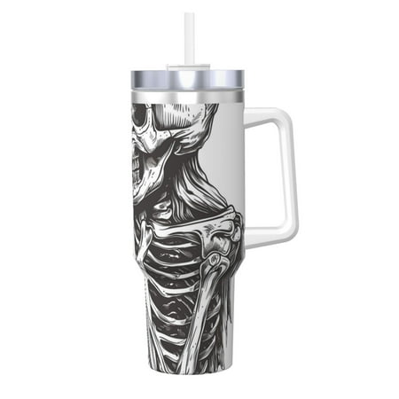 

Goofa Skeleton Book Lover Print 40oz Ice Bully With Handle And Straw Stainless Steel Vacuum Insulated Cup And 2 In 1 Straw Lid