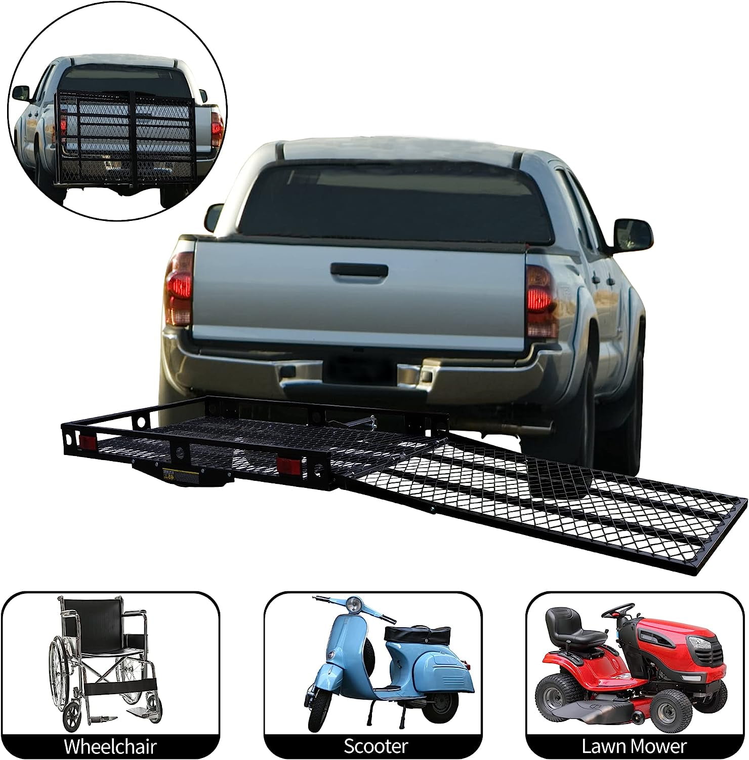 Trailer Hitch Folding Carrier Vehicle Hitch Cargo Carrier with 42 Folding Ramp for RVs Trucks SUVs Cars 500 lbs Capacity Fits 2 Trailer