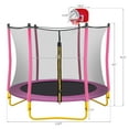 thumbnail image 6 of Trampoline for Kids, 65" Toddler Mini Trampoline with Enclosure Net, 5.5FT Indoor/Outdoor Kids Trampoline with Basketball Hoop/Basketball for Boys Girls Age 1-8, Pink, 6 of 7