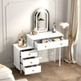 thumbnail image 1 of Modern White Vanity Desk with LED Lights & Mirror, Makeup Dressing Table with 5-Drawer Storage Cabinet for Bedroom, 1 of 6