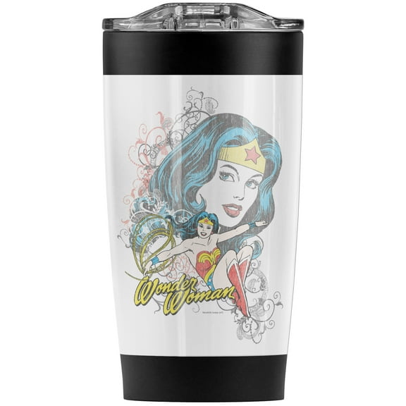 Wonder Woman Wonder Scroll Stainless Steel Tumbler 20 oz Coffee Travel Mug/Cup, Vacuum Insulated & Double Wall with Leakproof Sliding Lid | Great for Hot Drinks and Cold Beverages