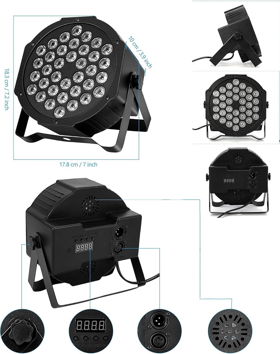 36 LED Stage Lights,DJ Par Lights Sound Activated,DMX & Remote Controlled LED Uplights for Events Wedding Dance Floor Party DJ Live Show-4 Packs