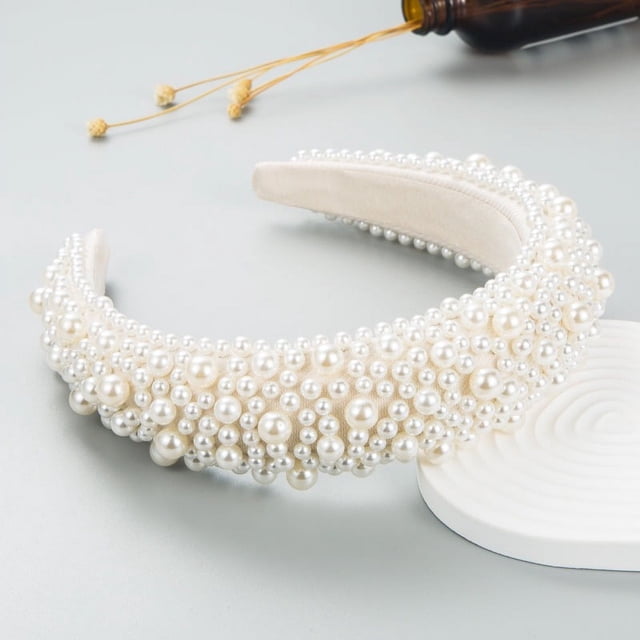 Diademas para el cabello de mujer, diademas de perlas blancas para niñas, diadema acolchada negra, accesorios para el cabello con perlas, diseño elegante