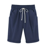 Plus Size S-5XL Women Casual High Waist Shorts Summer Beach Holiday Bermuda Short Pants Trousers Ladies Fashion Knee-Length Shorts