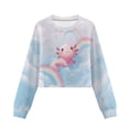 thumbnail image 4 of COEQINE Trendy Girls Crop Top Long Sleeve Sweatshirt, Cute Fall Winter Fashion Pullover with Dropped Shoulder for Kids Juniors Age 13-14, Axolotl Rainbow Blue, 4 of 7