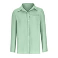 thumbnail image 3 of Htigea Clearance Womens Button Down Shirts Short Sleeve Linen Cotton Collared Button Up Casual Blouses Tops with Pocket Green,L, 3 of 5