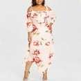 thumbnail image 3 of Tawop Summer Dresses 2023 Fashion Women Off Shoulder Plus Size Lace Up Maxi Flowing Floral Print Dress Independence Day Clothes White 12, 3 of 7