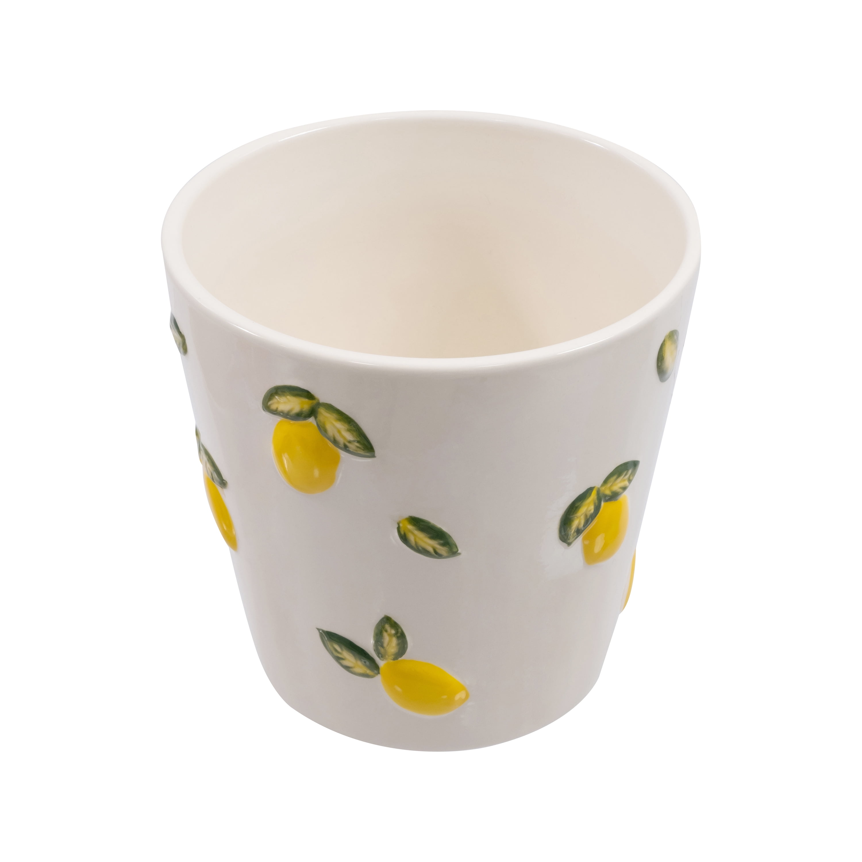 Mainstays 6.25" x 6.25" x 6" Round Cream and Yellow Ceramic Lemon Planter