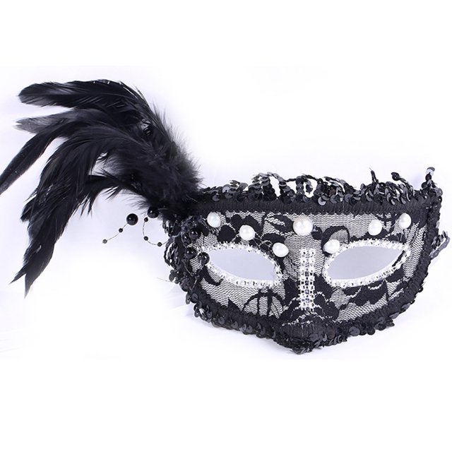 Máscara de plumas de princesa con forma de media cara de plástico para Halloween