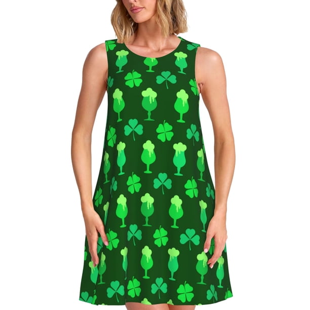 Disketp leaves and glasses of beer for St. Patrick's Day para Vestido sin Mangas para Mujeres, Vestidos de Verano para Mujeres, Casual y Holgado para la Playa