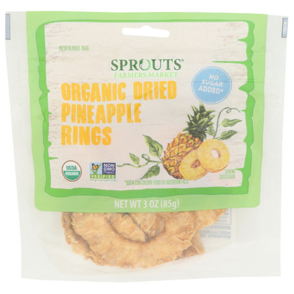 Sprouts Organic No Sugar Added Dried Pineapple Rings 3 oz (Pack of 2)
