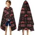 thumbnail image 3 of Red Controllers Games Icons Black Pattern Hooded Bath Towel，50"x30" for Ages 3 To 12 Kids, Quick Dry Lightweight Soft Microfiber Hood Beach Towel Cover Up for Kids, 3 of 7