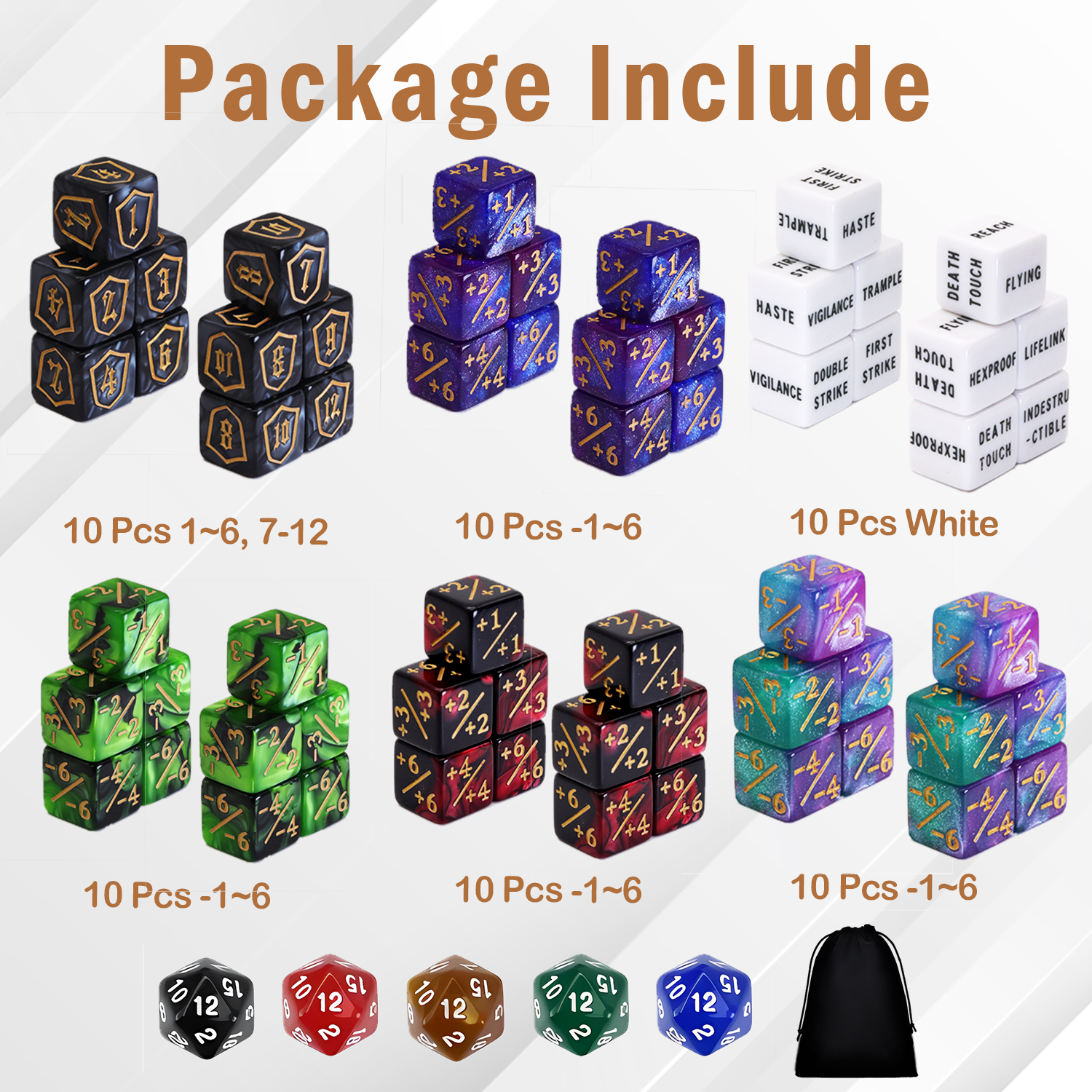SWAJUJA MTG Keywords Counters and Life Counter Dice Set 6-Sided 65-Piece