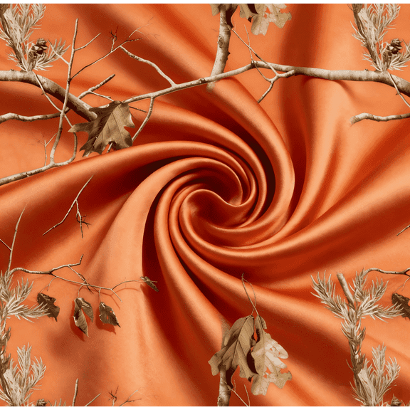 HBDesign 60 In Orange Camouflage Satin Fabric by The Yard Premium Polyester Satin for Sewing, Crafts, Apparel, Home Decor(3 yard)