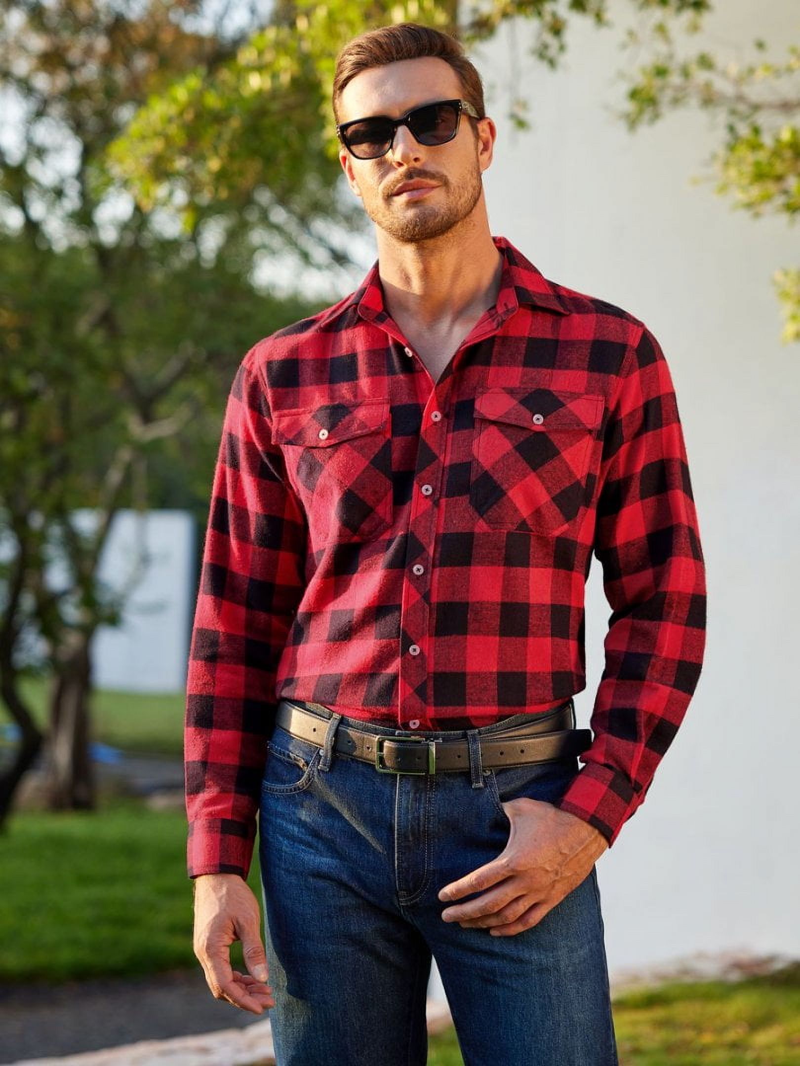Sogami Men's Red Plaid Flannel Shirt photo 8