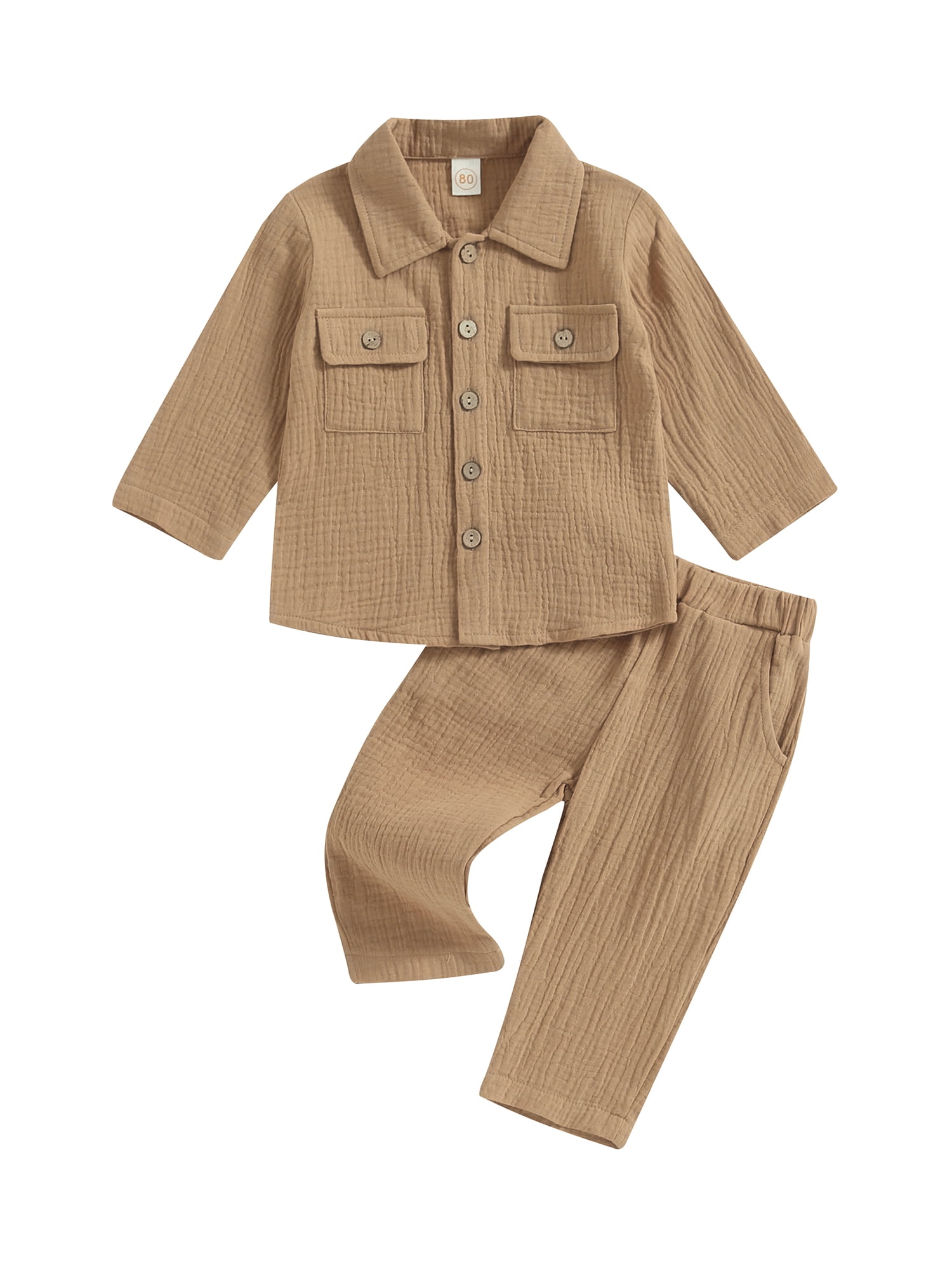 Qtinghua 2Pcs Toddler Baby Boy Fall Outfits Long Sleeve Button Down