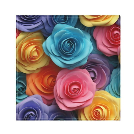 

JSTEL Rainbow Rose Flowers 3d Cloth Napkins Set of 1 20x20 Inch Washable and Reusable Napkin for Decoupage Dinner Party Everyday Use